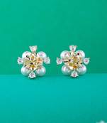  gold-toned rosebud earrings with sparkling cubic zirconia and pearls     elegant and feminine jewelry