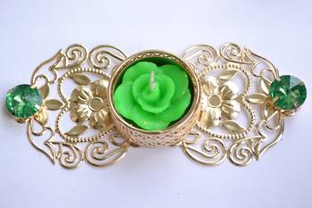 Floral Ornate Metallic Rangoli Centre Wax interchangable and Refill Diwali Diya 4