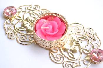 Floral Ornate Metallic Rangoli Centre Wax interchangable and Refill Diwali Diya 1