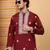 Men maroon cotton silk ethnic motifs embroidered kurta