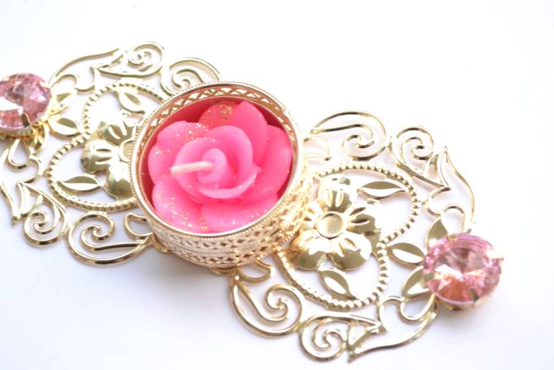 Floral Ornate Metallic Rangoli Centre Wax interchangable and Refill Diwali Diya