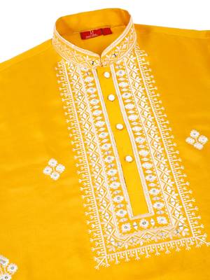 men yellow cotton silk ethnic motifs embroidered kurta 5