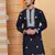 Men navy blue cotton silk ethnic motifs embroidered kurta