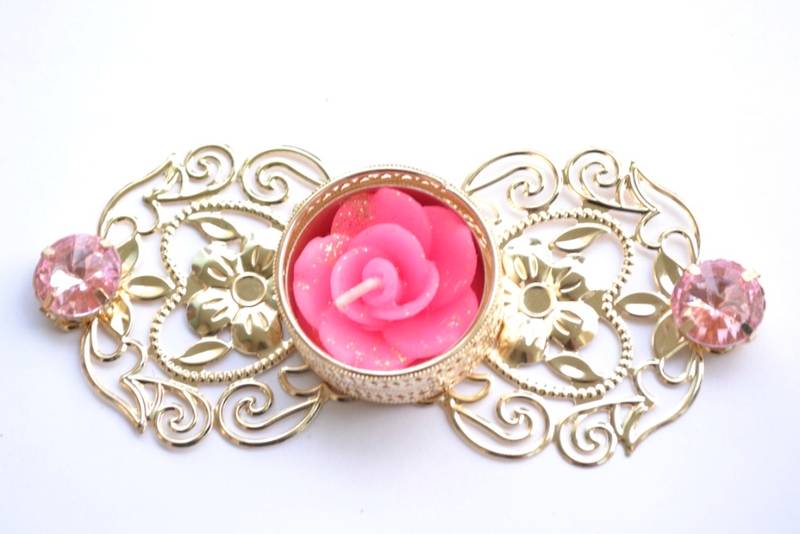 Floral Ornate Metallic Rangoli Centre Wax interchangable and Refill Diwali Diya