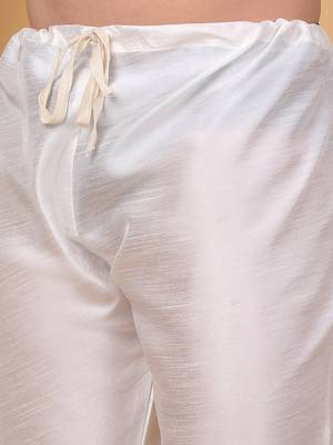 Silk blend cream kurta and churidar with embroidered cream nehru jacket 5