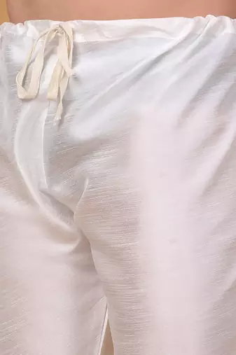 Silk blend cream kurta and churidar with embroidered cream nehru jacket