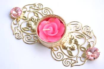 Floral Ornate Metallic Rangoli Centre Wax interchangable and Refill Diwali Diya 4