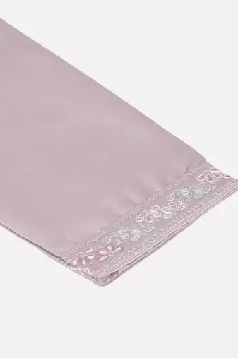 Cotton silk embroidered mauve kurta and trouser with floral embroidered mauve nehru jacket