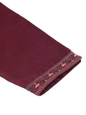 Cotton silk embroidered maroon kurta and trouser with floral embroidered wine nehru jacket 4