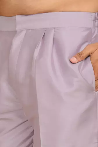 Cotton silk embroidered mauve kurta and trouser with floral embroidered mauve nehru jacket