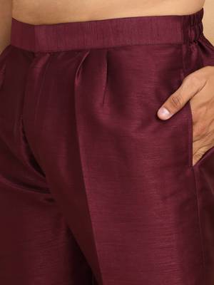 Cotton silk embroidered maroon kurta and trouser with floral embroidered wine nehru jacket 5