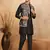 Cotton silk embroidered black kurta and trouser with floral embroidered black nehru jacket