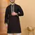 Men black cotton silk ethnic motifs embroidered kurta