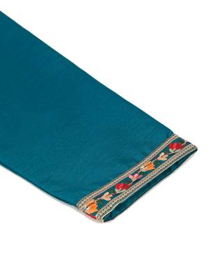 Cotton silk embroidered blue kurta and trouser with floral embroidered blue nehru jacket 4