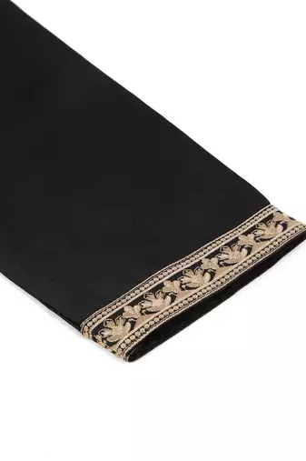 Cotton silk embroidered black kurta and trouser with floral embroidered black nehru jacket