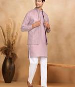 Cotton mauve kurta and trouser with embroidered mauve nehru jacket