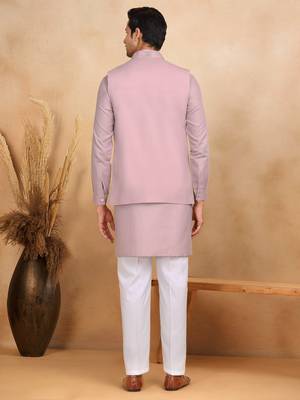 Cotton mauve kurta and trouser with embroidered mauve nehru jacket 3