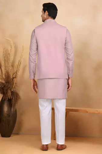 Cotton mauve kurta and trouser with embroidered mauve nehru jacket