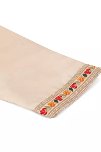 Cotton silk embroidered beige kurta and trouser with floral embroidered beige nehru jacket