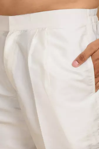 Cotton silk embroidered cream kurta and trouser with floral embroidered cream nehru jacket