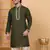 Men olive green cotton silk ethnic motifs embroidered kurta