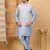 Silk blend sky blue kurta and churidar with embroidered light blue nehru jacket