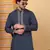 Men blue cotton silk ethnic motifs embroidered kurta