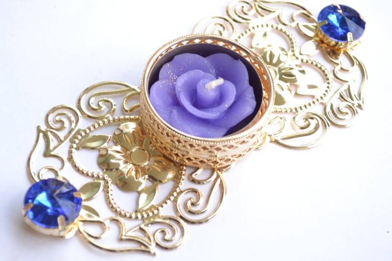 Floral Ornate Metallic Rangoli Centre Wax interchangable and Refill Diwali Diya