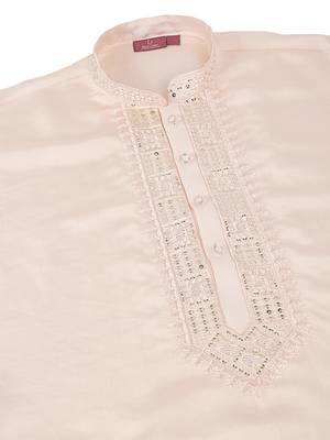 Men peach cotton silk ethnic motifs embroidered kurta 5