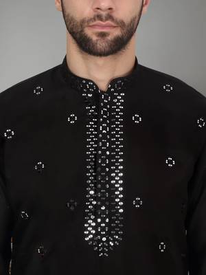 Black Cotton Silk Mirror Embroidered Kurta 3