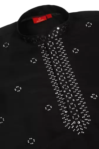 Black Cotton Silk Mirror Embroidered Kurta
