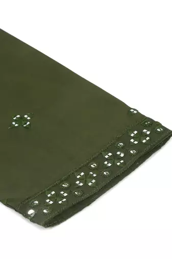 Men olive green cotton silk mirror worked kurta