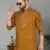 men mustard cotton silk mirror worked kurta