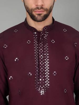 Men purple cotton silk mirror worked kurta 3