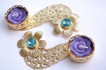 Floral Ornate Metallic Rangoli Centre Wax interchangable and Refill Diwali Diya 1