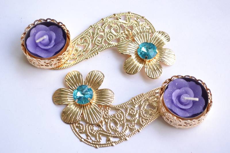 Floral Ornate Metallic Rangoli Centre Wax interchangable and Refill Diwali Diya