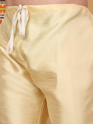 Silk blend beige kurta and churidar with ethnic motifs mustard nehru jacket 5