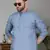 Men blue cotton silk mirror worked kurta