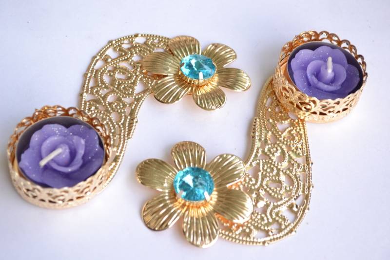 Floral Ornate Metallic Rangoli Centre Wax interchangable and Refill Diwali Diya