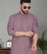 Cotton Silk Mirror Work Purple Kurta