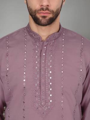 Cotton Silk Mirror Work Purple Kurta 2