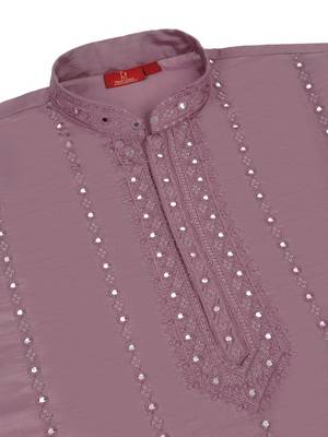 Cotton Silk Mirror Work Purple Kurta 4