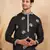 Mandarin collor embroidered cotton black kurta