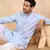 Mandarin collor embroidered cotton blue kurta