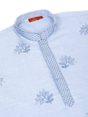 Mandarin collor embroidered cotton blue kurta 5