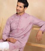 mandarin collar embroidered cotton lavender kurta