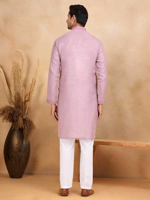 mandarin collar embroidered cotton lavender kurta 3