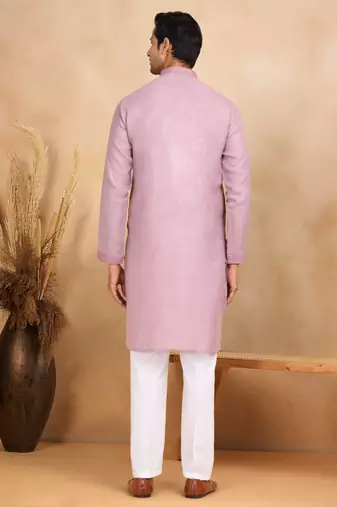 mandarin collar embroidered cotton lavender kurta