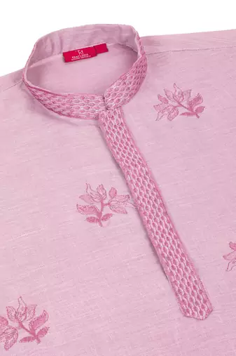 mandarin collar embroidered cotton lavender kurta