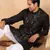 Floral embroidered mandarin collor cotton black kurta